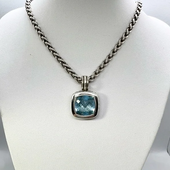 David Yurman Albion 14mm Blue Topaz Pendant Enhancer - Picture 5 of 15
